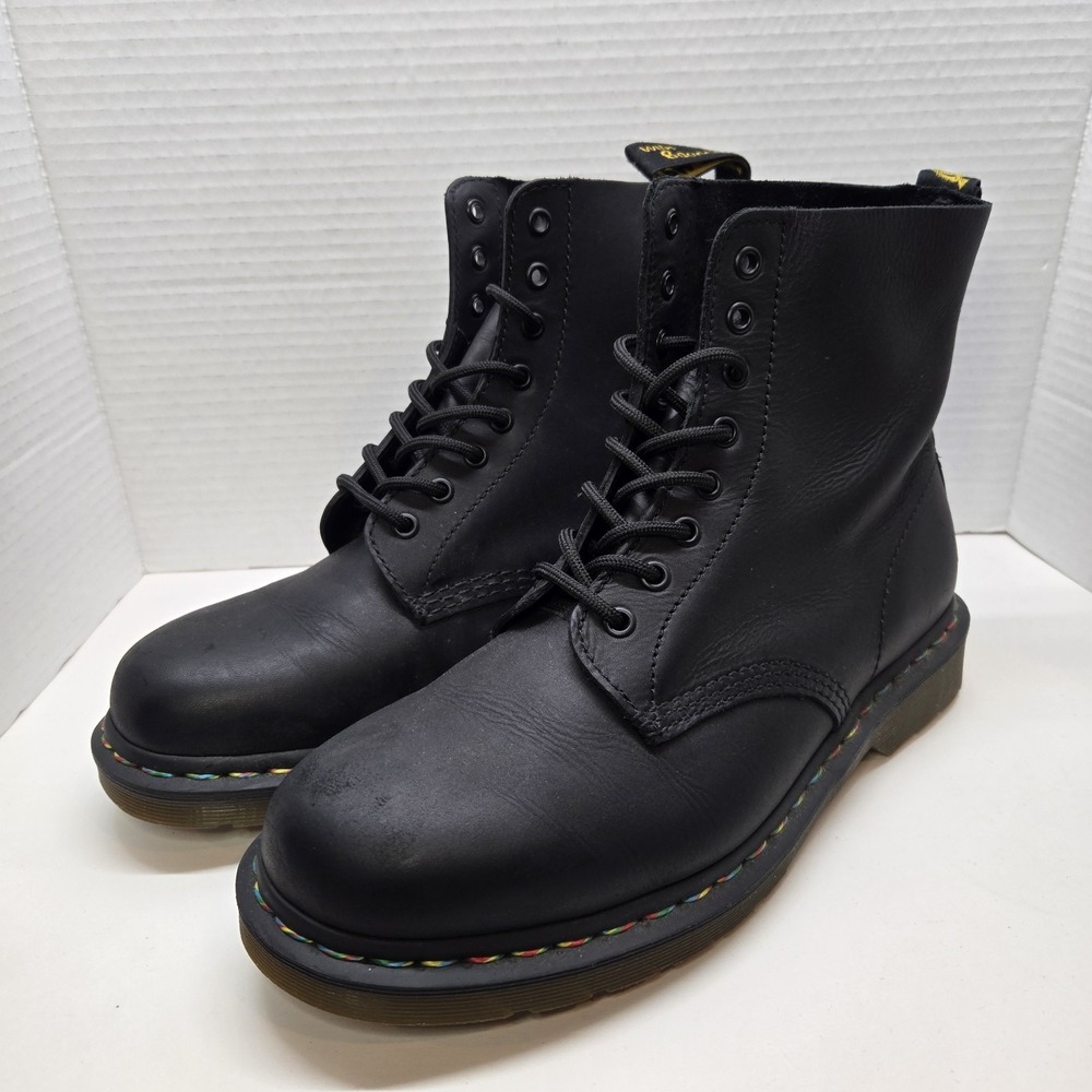 Dr. Martens 1460 Pascal Rainbow Color Stitching Combat boots in black Mens 10